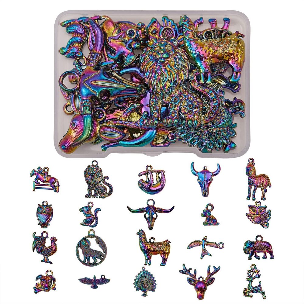 4272 20 Pcs Rainbow Alloy Charm Pendants Lion Bull Multi Color Charms